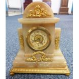 MARBLE MANTLE CLOCK WITH GILT METAL DECORATION AND GILT METAL AND ENAMELLED DIAL