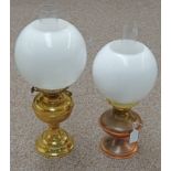 2 OIL LAMPS WITH BRASS & COPPER BASES