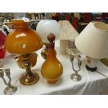 BRASS ALADDIN LAMP, BRASS OIL LAMP WITH MILK GLASS SHADE,