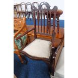 EARLY 20TH CENTURY MAHOGANY OPEN ARMCHAIR ON SHAPED SUPPORTS