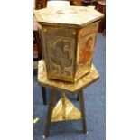BRASS BIN ON STAND WITH LID & EMBOSSED DECORATION