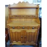 19TH CENTURY PINE AND MAHOGANY DRESSER WITH PARQUETRY INLAY AND 5 SMALL OVER 3 SMALL OVER PANEL