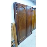 VICTORIAN MAHOGANY DOUBLE DOOR WARDROBE ON PLINTH BASE