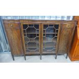 EARLY 20TH CENTURY MAHOGANY CABINET WITH TWO GLASS PANEL DOORS FLANKED BY PANEL DOORS AND TWO