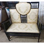 LATE 19TH CENTURY PARLOUR SETTEE ON SQUARE SUPPORTS Condition Report: stain to