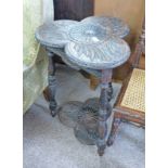 LATE 19TH CENTURY CARVED OAK OCCASIONAL TABLE WITH SHAPED TOP & TURNED SUPPORTS