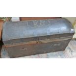 19TH CENTURY DOME TOPPED LEATHER TRUNK WITH METAL STUDS