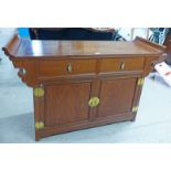 ORIENTAL HARDWOOD CABINET WITH 2 DRAWERS OVER 2 PANEL DOORS AND BRASS FITTINGS
