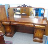 VICTORIAN MAHOGANY MIRROR BACK SIDEBOARD WITH 2 SHORT & 1 LONG DRAWER ABOVE 2 PANEL DOORS ON A