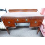 EARLY 20TH CENTURY MAHOGANY BOW FRONT DESK WITH DRAWER AND 2 PANEL DOORS ON SQUARE SUPPORTS