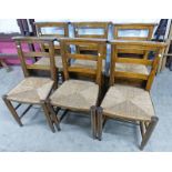 SET OF 6 EARLY 20TH CENTURY CHAIRS WITH RUSHWORK SEATS & TURNED SUPPORTS