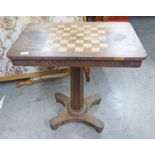 19TH CENTURY ROSEWOOD GAMES TABLE WITH INLAID CHEQUERBOARD