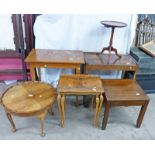 TROLLEY, PINE TABLE,