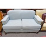 OVERSTUFFED SETTEE WITH BLUE & COVERING WITH BALL & CLAW FEET
