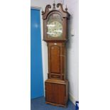19TH CENTURY OAK GRANDFATHER CLOCK WITH PAINTED DIAL SIGNED STRAITON MONTROSE