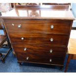 20TH CENTURY MAHOGANY CHEST OF 4 LONG DRAWERS ON QUEEN ANNE SUPPORTS
