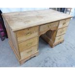 PINE TWIN PEDESTAL DESK WITH 7 DRAWERS