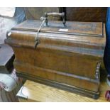 WALNUT CASED SEWING MACHINE WITH PARQUETRY INLAY