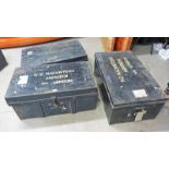 3 MONOGRAMMED METAL TRAVELLING TRUNKS