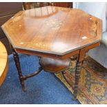 19TH CENTURY INLAID ROSEWOOD OCTAGONAL OCCASIONAL TABLE ON TURNED SUPPORTS Condition