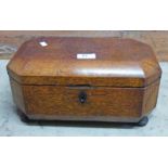 19TH CENTURY TEA CADDY WITH FITTED INTERIOR ON BUN FEET