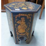 EARLY 20TH CENTURY HEXAGONAL LIDDED BIN WITH FIGURAL DECORATION