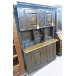 18TH CENTURY CONTINENTAL INLAID FRUITWOOD SIDE CABINET WITH 2 PANEL DOORS OVER OPEN SHELVES OVER 2
