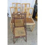 19TH CENTURY ROSEWOOD FOLDING CHAIR WITH BERGERE PANEL SEAT & SET OF 4 OAK DINING CHAIRS