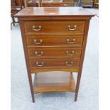 LATE 19TH CENTURY INLAID MAHOGANY 4 DRAWER CHEST ON SQUARE SUPPORTS