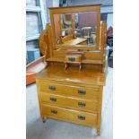 MAHOGANY DRESSING TABLE OF 3 LONG DRAWERS ON TURNED SUPPORTS