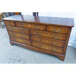 20TH CENTURY MAHOGANY 9 DRAWERS LOW CHEST ON BRACKET SUPPORTS