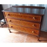 19TH CENTURY MAHOGANY CHEST OF DRAWERS WITH 3 LONG DRAWERS & DECORATIVE BOX WOOD INLAY