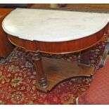 VICTORIAN MAHOGANY DEMI-LUNE MARBLE TOP WASHSTAND WITH REEDED COLUMN