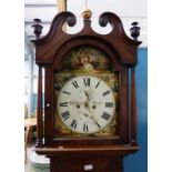 19TH CENTURY MAHOGANY GRANDFATHER CLOCK WITH PAINTED DIAL SIGNED WALTER LEIGHTON,