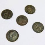 5 EDWARD VII FARTHINGS; 1903, 1904, 1905,