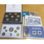 VARIOUS COINS AND NOTES INCLUDING 19TH & 20TH CENTURY INDIAN HEAD PENNY,