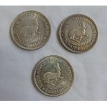 THREE KING GEORGE VI SOUTH AFRICAN 5 SHILLING COINS (1947,