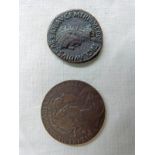 1689 WILLIAM AND MARY HALF CROWN AND ROMAN COIN WITH VAGUE INSCRIPTION: TICLAVDIVS CAESAR [...