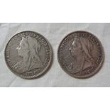 TWO 1893 BRITISH QUEEN VICTORIA CROWN COINS,