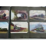 RAILWAY POSTCARD ALBUM WITH VARIOUS RAILWAY POSTCARDS INCLUDING THE ROYAL SCOT, HIGHLAND RAILWAY,