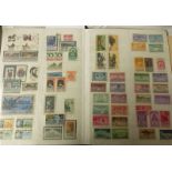 STOCK ALBUM WITH WORLD STAMPS INCLUDING BLOCK 6X3 HALF PENCE GAMBIA ETC.