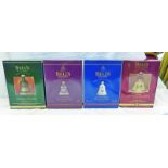 4 BELLS CHRISTMAS DECANTERS: 1993, 1996, 2001 & 2002. ALL BOXED.