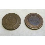 TWO ONE PENNY TOKENS FROM WORCESTER ONE WITH 'CIVITAS IN BELLO IN PACE FIDELIS' CITY ARMS,