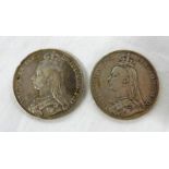 TWO SILVER CROWNS VICTORIA 1887 & 1892