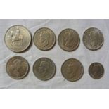 FOUR BRITISH GEORGE VI HALF CROWNs: 1944, 1947, 1948, 1949 & 1953 ELIZABETH II CROWN,