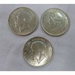 THREE BRITISH KING GEORGE V HALF CROWN COINS (1915, 1923,