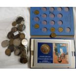 VARIOUS FOREIGN & BRITISH COINS INCLUDING SIX PENCE