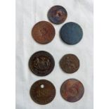 SEVEN ONE SIDED AND DOUBLE SIDED TOKENS AND MEDALS DATED FROM 1776 ETC.