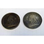 TWO QUEEN VICTORIA CROWN COINS, DATED 1896,