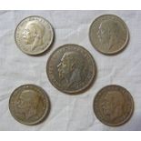 ONE 1935 GEORGE V CROWN & FOUR HALF CROWNS: 1932, 1933,